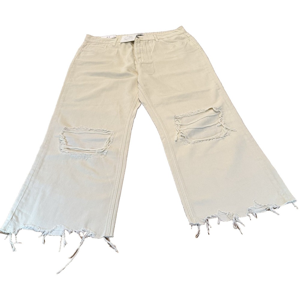 Vervet Leslie Jeans Womens White 90s Vintage Flare Distressed Frayed Hem Size 31